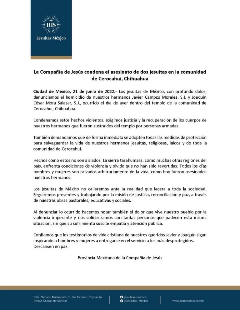 Comunicado de Jesuitas México. Foto: Redes sociales